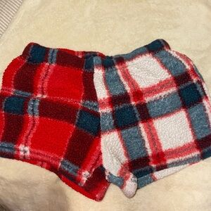 Plaid Fleece Women Shorts - Red and Blue